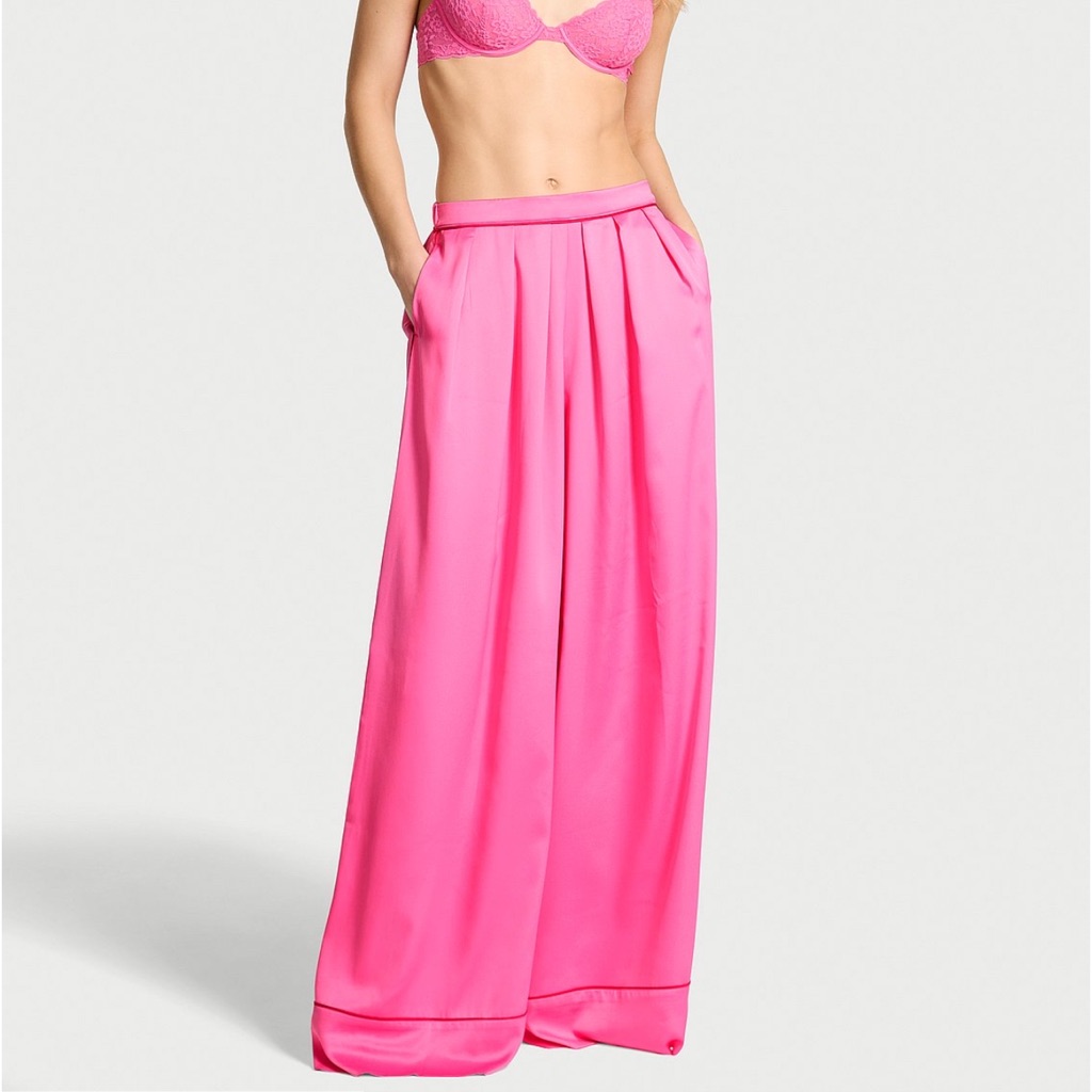 Victoria's Secret Glazed Satin Palazzo Sleep Pants Hollywood Hot Pink